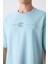 Açık Mavi Pamuklu Kalın Yumuşak Dokulu Oversize Fit Baskılı Erkek T-Shirt - 88323 3