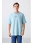 Açık Mavi Pamuklu Kalın Yumuşak Dokulu Oversize Fit Baskılı Erkek T-Shirt - 88323 4