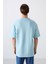 Açık Mavi Pamuklu Kalın Yumuşak Dokulu Oversize Fit Baskılı Erkek T-Shirt - 88323 5