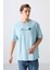 Açık Mavi Pamuklu Kalın Yumuşak Dokulu Oversize Fit Baskılı Erkek T-Shirt - 88330 1