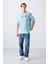 Açık Mavi Pamuklu Kalın Yumuşak Dokulu Oversize Fit Baskılı Erkek T-Shirt - 88330 2