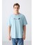 Açık Mavi Pamuklu Kalın Yumuşak Dokulu Oversize Fit Baskılı Erkek T-Shirt - 88330 4