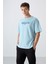 Açık Mavi Pamuklu Kalın Yumuşak Dokulu Oversize Fit Baskılı Erkek T-Shirt - 88329 1