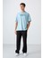Açık Mavi Pamuklu Kalın Yumuşak Dokulu Oversize Fit Baskılı Erkek T-Shirt - 88329 2