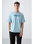 Açık Mavi Pamuklu Kalın Yumuşak Dokulu Oversize Fit Baskılı Erkek T-Shirt - 88329 4