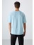 Açık Mavi Pamuklu Kalın Yumuşak Dokulu Oversize Fit Baskılı Erkek T-Shirt - 88329 5