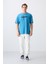 Petrol Mavi Pamuklu Kalın Yumuşak Dokulu Oversize Fit Baskılı Erkek T-Shirt - 88334 2