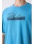 Petrol Mavi Pamuklu Kalın Yumuşak Dokulu Oversize Fit Baskılı Erkek T-Shirt - 88334 3