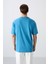 Petrol Mavi Pamuklu Kalın Yumuşak Dokulu Oversize Fit Baskılı Erkek T-Shirt - 88334 5