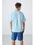 Açık Mavi Pamuklu Kalın Yumuşak Dokulu Oversize Fit Baskılı Erkek T-Shirt - 88321 5