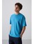 Petrol Mavi Pamuklu Kalın Yumuşak Dokulu Oversize Fit Baskılı Erkek T-Shirt - 88324 3