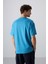 Petrol Mavi Pamuklu Kalın Yumuşak Dokulu Oversize Fit Baskılı Erkek T-Shirt - 88324 5
