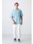 Açık Mavi Pamuklu Kalın Yüzeyi Dokulu Oversize Fit Basic Erkek T-Shirt - 88335 2