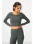 Çağla Yüksek Bel Uzun Kollu Slim Fit Crop Top Kadın Tayt Takım - 95286 5