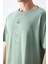 Açık Yeşil %100 Pamuk Kalın Yumuşak Dokulu Oversize Fit Baskılı Erkek T-Shirt - 88355 2