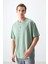 Açık Yeşil %100 Pamuk Kalın Yumuşak Dokulu Oversize Fit Baskılı Erkek T-Shirt - 88355 4