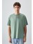 Açık Yeşil %100 Pamuk Kalın Yumuşak Dokulu Oversize Fit Baskılı Erkek T-Shirt - 88354 4