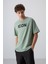 Açık Yeşil Pamuklu Kalın Yumuşak Dokulu Oversize Fit Baskılı Erkek T-Shirt - 88331 1