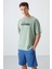 Açık Yeşil Pamuklu Kalın Yumuşak Dokulu Oversize Fit Baskılı Erkek T-Shirt - 88334 1