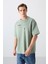 Açık Yeşil Pamuk Kalın Yumuşak Dokulu Oversize Fit Baskılı Erkek T-Shirt - 88326 1