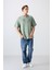 Açık Yeşil Pamuk Kalın Yumuşak Dokulu Oversize Fit Baskılı Erkek T-Shirt - 88326 2
