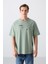 Açık Yeşil Pamuk Kalın Yumuşak Dokulu Oversize Fit Baskılı Erkek T-Shirt - 88326 4