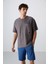 Koyu Gri Pamuklu Kalın Yüzeyi Dokulu Oversize Fit Basic Erkek T-Shirt - 88341 1