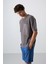 Koyu Gri Pamuklu Kalın Yüzeyi Dokulu Oversize Fit Basic Erkek T-Shirt - 88341 2