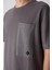 Koyu Gri Pamuklu Kalın Yüzeyi Dokulu Oversize Fit Basic Erkek T-Shirt - 88341 3