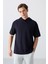 Lacivert Pamuklu Kalın Yumuşak Dokulu Oversize Fit Basic Erkek T-Shirt - 88352 4