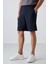 Lacivert Pamuklu Kalın Yumuşak Dokulu Comfort Fit Baskılı Erkek Şort - 81266 2