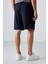 Lacivert Pamuklu Kalın Yumuşak Dokulu Comfort Fit Baskılı Erkek Şort - 81266 5