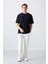 Lacivert Pamuklu Kalın Yumuşak Dokulu Oversize Fit Basic Erkek T-Shirt - 88349 2