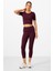 Bordo Yüksek Bel Kapri-Crop T-Shirt Slim Fit Kadın Tayt Takım - 95285 1