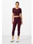 Bordo Yüksek Bel Kapri-Crop T-Shirt Slim Fit Kadın Tayt Takım - 95285 3