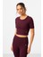 Bordo Yüksek Bel Kapri-Crop T-Shirt Slim Fit Kadın Tayt Takım - 95285 5