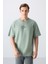 Açık Yeşil Pamuklu Kalın Yumuşak Dokulu Oversize Fit Baskılı Erkek T-Shirt - 88325 4
