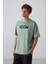 Açık Yeşil Pamuklu Kalın Yumuşak Dokulu Oversize Fit Baskılı Erkek T-Shirt - 88331 4