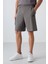 Koyu Gri Pamuklu Kalın Yumuşak Dokulu Comfort Fit Baskılı Erkek Şort - 81266 3