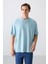 Açık Mavi Pamuklu Kalın Yumuşak Dokulu Oversize Fit Baskılı Erkek T-Shirt - 88343 1