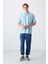 Açık Mavi Pamuklu Kalın Yumuşak Dokulu Oversize Fit Baskılı Erkek T-Shirt - 88343 2