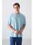Açık Mavi Pamuklu Kalın Yumuşak Dokulu Oversize Fit Baskılı Erkek T-Shirt - 88343 4