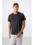 Siyah Polyester Nefes Alan Dokulu İnce Esnek Standart Fit Erkek Performans T-Shirt - 88391 1