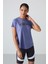 Eflatun Polyester Nefes Alan Dokulu İnce Esnek Standart Fit Performans Kadın T-Shirt - 97283 1