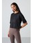 Siyah Polyester Nefes Alan Dokulu İnce Esnek Oversize Fit Performans Kadın T-Shirt - 97284 5