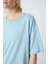 Açık Mavi Penye Modal Yumuşak Tuşeli Oversize Fit Basic Kadın T-Shirt- 97285 3