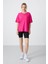 Fuşya Penye Modal Yumuşak Tuşeli Oversize Fit Basic Kadın T-Shirt- 97285 4