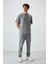 Gri Melanj Pamuklu Kalın Yumuşak Dokulu Oversize Fit Nakışlı Erkek Eşofman Takım - 85252 4