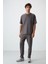 Koyu Gri Pamuklu Kalın Yumuşak Dokulu Oversize Fit Basic Erkek Eşofman Takım - 85251 3