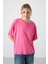 Şeker Pembe Penye Modal Yumuşak Tuşeli Oversize Fit Basic Kadın T-Shirt- 97285 1